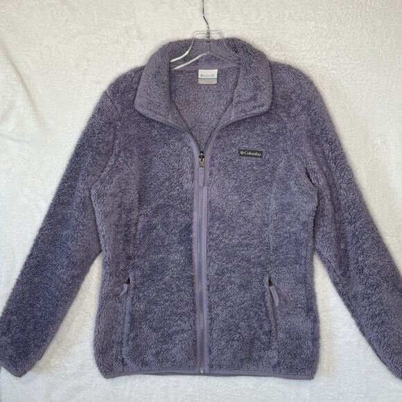 Columbia Purple Sherpa Fleece Fuzzy Zip-Up Jacket Size Medium - Picture 1 of 16